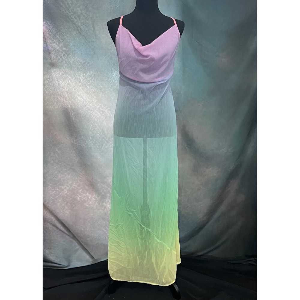 Miss Selfridge Beach Womens Rainbow Ombre‎ Sheer Cowl Neck Coverup Size 12